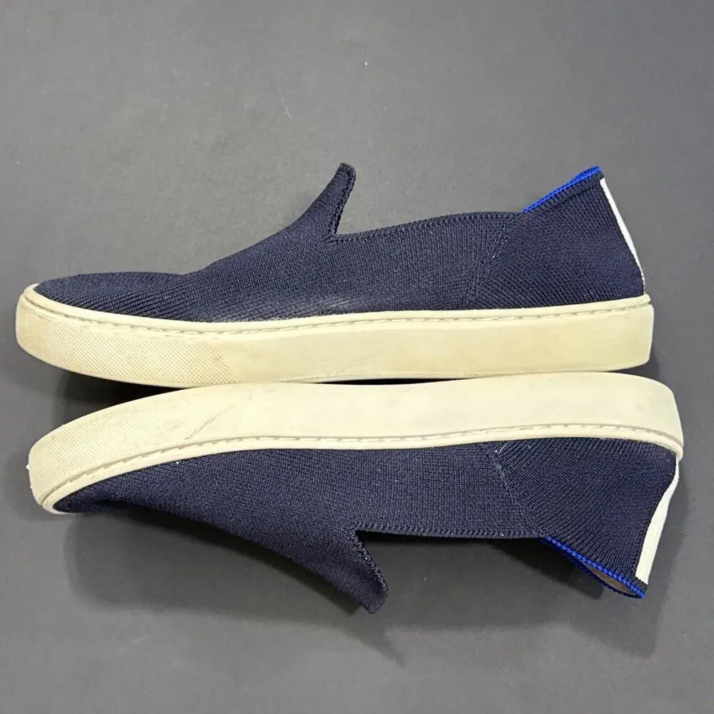 Rothys Navy Blue Classic Slide Sneakers Preppy‎ Quiet Luxury Designer 7.5 Women